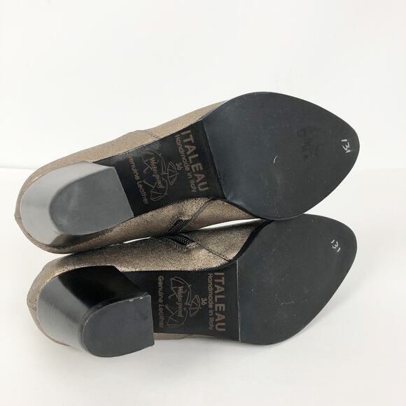 Italeau Marisa Booties EU 36 US 5.5 Gold Leather Waterproof Block Heel NWOB - Picture 9 of 10